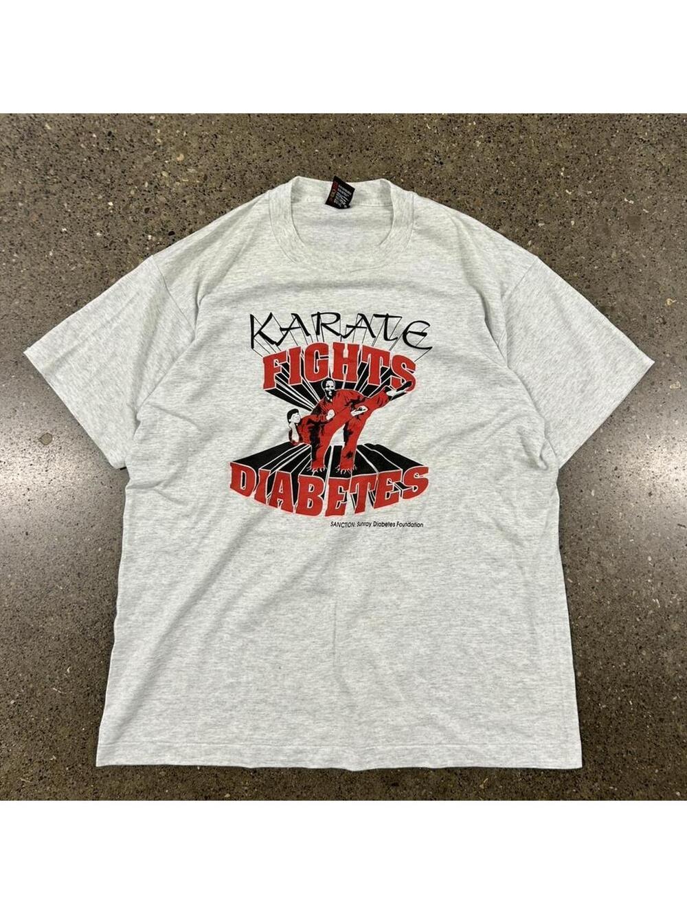 Vintage 90s Karate Fights Diabetes Health Promo T-Shirt (Large) Single Stitch